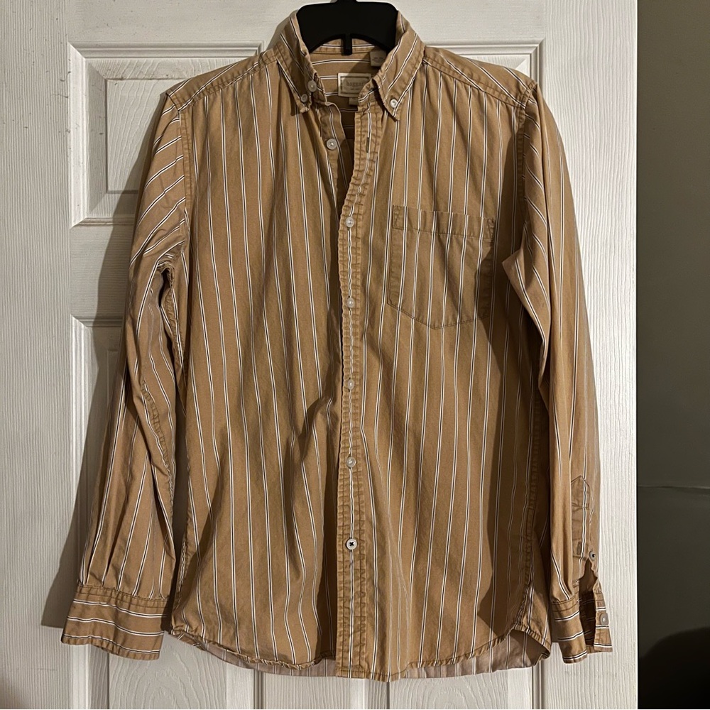 Haggar Men’s Small Button-down in Yellow & Black Stripe